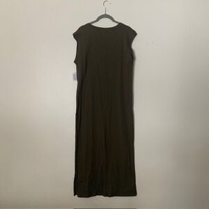 Old Navy 100% Cotton Maxi Dress Size M Green NWT Side Slit Minimalist Column